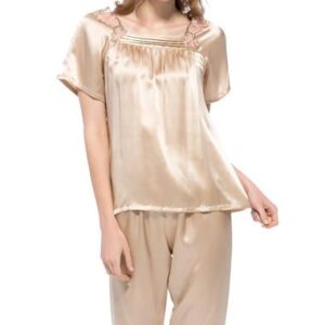Top Quality Elegant Champagne Mulberry Silk Pajamas
