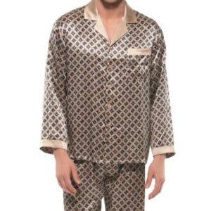 Stylish Pattern Open Collar One Pocket Long Sleeve Silk Pajamas