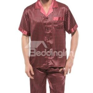 Paisley Flower Print Open Collar One Pocket Mulberry Silk Pajamas
