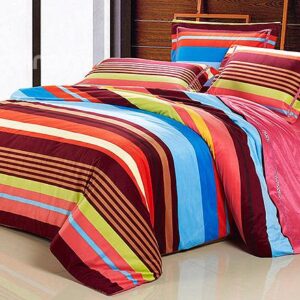Rainbow Color Stripe Pattern 4-Piece Microfiber Duvet Cover Sets