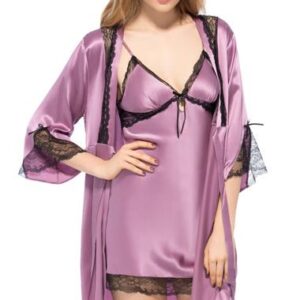 Wonderful Elegant Lace Trim Bust and Hem Silk Robe