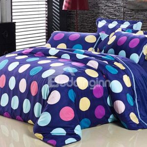 Contemporary Colorful Dot Pattern 4-Piece Flannel Duvet Cover Sets