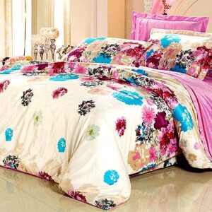 Skincare Flower Print 4-Piece Flannel Duvet Cover Sets