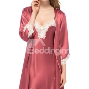Luxury Noble Lace Silk Robe and Chemise Set