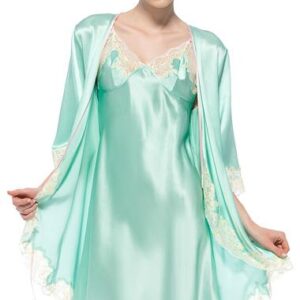 Wonderful Flowers Embroidery Trim Mulberry Silk Robe Set