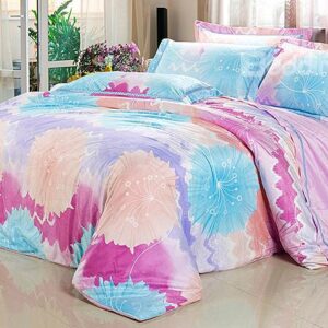 Charming Abstract Flower Print 4-Piece Flannel Duvet Cover Sets