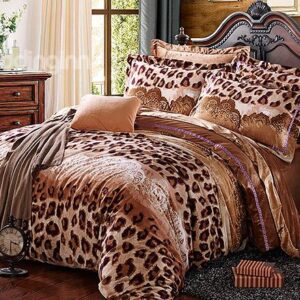 Best Selling Leopard Pattern 4-Piece Flannel Duvet Cover Sets