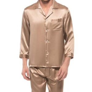 Lilac Embroidery Border Open Collar One Pocket Silk Pajamas