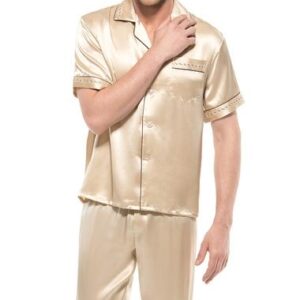Stylish Soft Silk Lilac Open Collar Button Pajamas