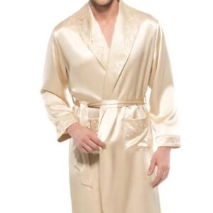 Embroidery Collar Two Roomy Patch Pocket Turndown Belted Silk Robe