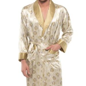 Luxury Golden Circles Pattern Belted Mulberry Silk Robe