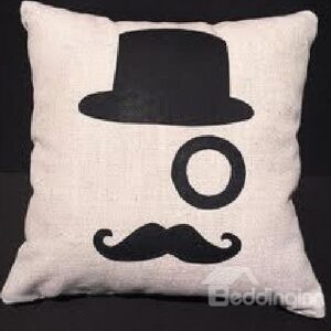 Special Black Hat and Mustache Pattern Throw Pillow