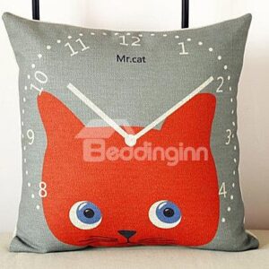 Attractive Red Cat and Clock Pattern Wonderful Throw Pillow