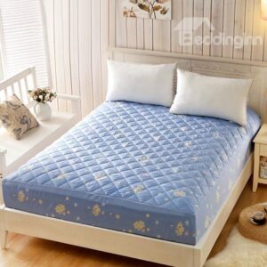 Soft Thicken Padding Style Blue Background Pattern Fitted Sheet