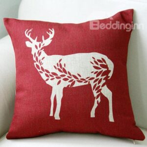 Christmas Gift Red Deer Pattern Soft Throw Pillow