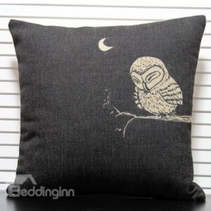 Dark Color Owl Sleeping over Tree Pattern Throw Pillow
