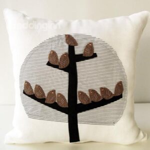 Creative Chocolate Color Birds over Branches Pattern Throw Pillow