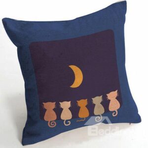 Five Cute Cats Watching the Moon Pattern Throw Pillow
