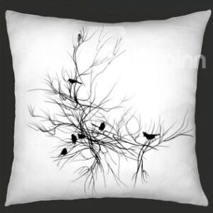 Dark Style Black Branches and Birds Pattern Throw Pillow