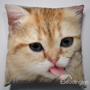 Cute and Lovely Protruding Tongue Cat Pattern Soft Throw Pillow