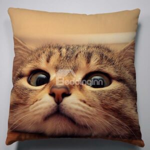 Creative Shocked Impression Cat Pattern Super Soft Throw Pillow