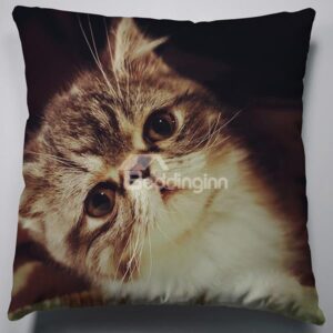 Deep in Thought Little Cat Pattern Soft Throw Pillow