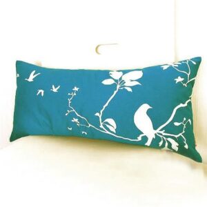Green Background Color White Bird and Branches Throw Pillow