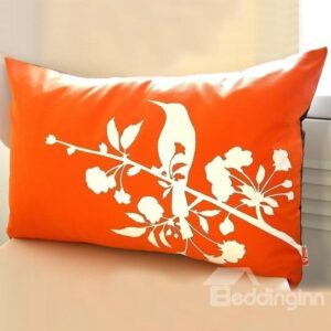 White Bird and Flowers Pattern Bright Color Background Throw Pillow