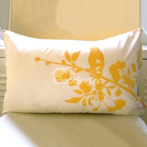 Bright Color Bird and Branches Pattern White Throw Pillow