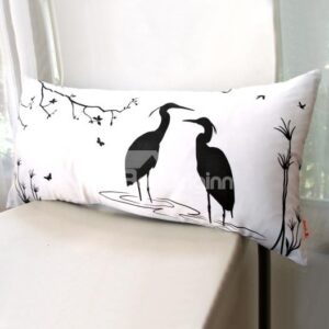 Quiet Two Red-Crowned Crane Pattern Throw Pillow