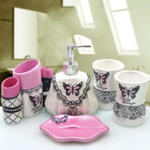 Romantic Creative Pink Butterfly Style 5-piece Bathroom Accessories