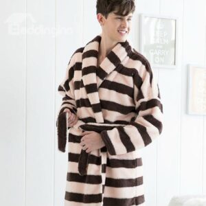 Stylish Stripe Pattern Flannel Bathrobe for Men