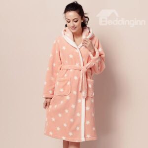 Comfy Stars Coral Fleece Bathrobe with Hat