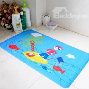 Adorable Contemporary Cartoon Island Print Bath Rug