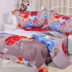 Red and Blue Flowers Painting Super Comfortable Bed in a Bag Set