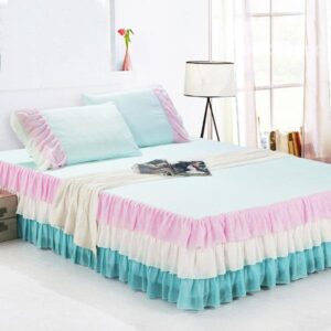 Wonderful Dreamlike Rainbow Like Colors Matching Pattern Bed Skirt and One Pair Pillow Cases