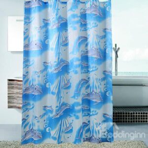 Super Lovely Blue Dolphin Pattern Top Class Shower Curtain