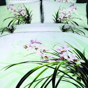 Elegant Orchid Flower Print 4-Piece Cotton Duvet Cover Sets