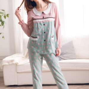 Sweet Comfortable Cotton Long Sleeves Lady Pajama Set