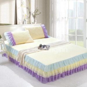 Princess Style Lace Border Shining Ivory Ultra Soft Bed Skirt and One Pair Pillow Cases