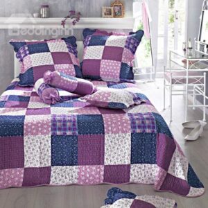 Ultra Soft Purple Squares Floral 3-Piece Bed in a Bag