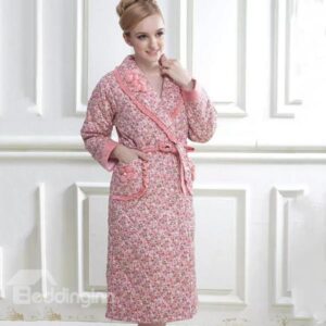 Adorable Graceful Floral Print Female Cotton Bathrobe