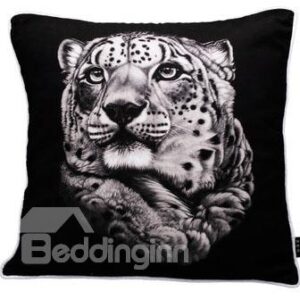 Concise Black Tiger Painting White Soft Throw Pillow