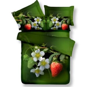 Sweet Strawberries and Flower Print 4-Piece Cotton Duvet Cover Sets