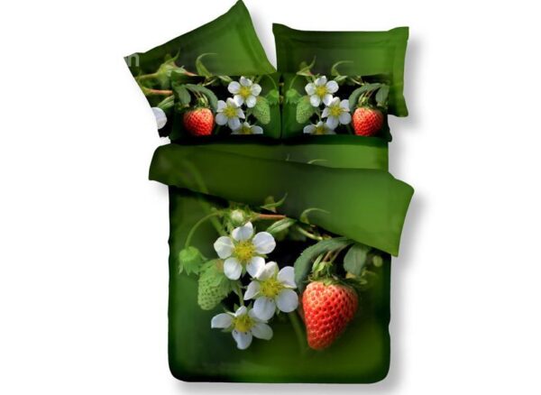 Sweet Strawberries and Flower Print 4-Piece Cotton Duvet Cover Sets