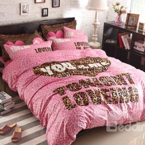 Sexy You and Me Leopord Pattern 4-Piece Coral Fleece Duvet Cover Sets
