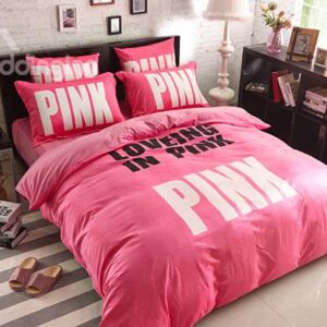 Loving in Pink Print 4-Piece Coral Fleece Duvet Cover Sets