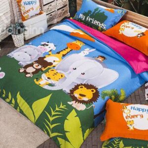 Animal Kingdom Print 4-Piece Cotton Duvet Cover Sets