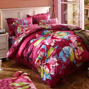 Fancy Oil Painting Flower Print 4-Piece Cotton Duvet Cover Sets