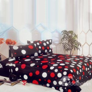 Black Background Red and White Dots Coral Thick Quilt